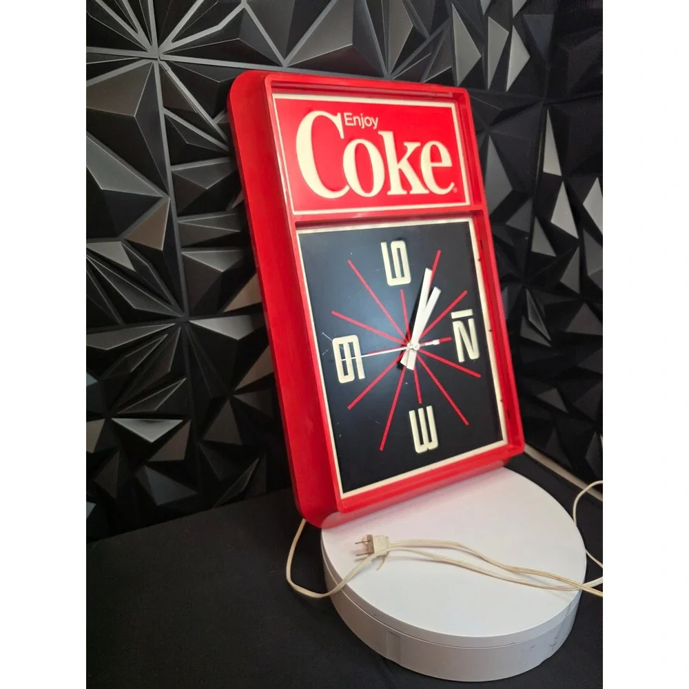 Vintage Enjoy Coca-Cola Electric Wall Clock 20x12 Red Sign Advertising Retro